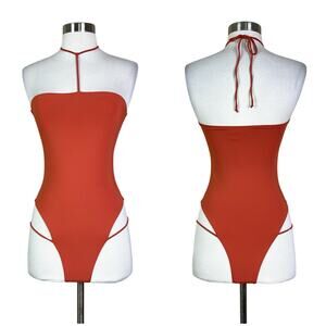 NEW Riot Swim | Luna Rust Orange Halter Strappy High Cut One Piece Swimsuit M